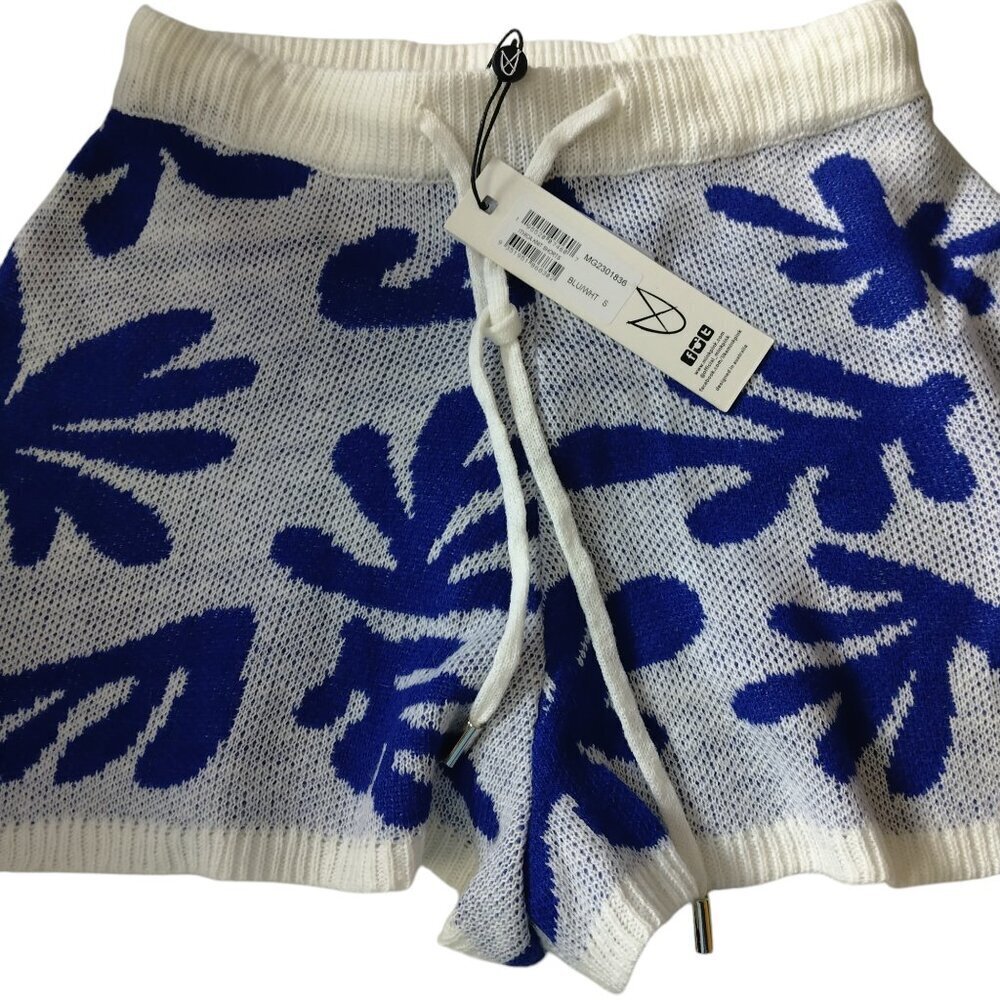 MINKPINK Women's Small Knit Elastic Waist Floral Pull On Shorts Boho New - Picture 2 of 5